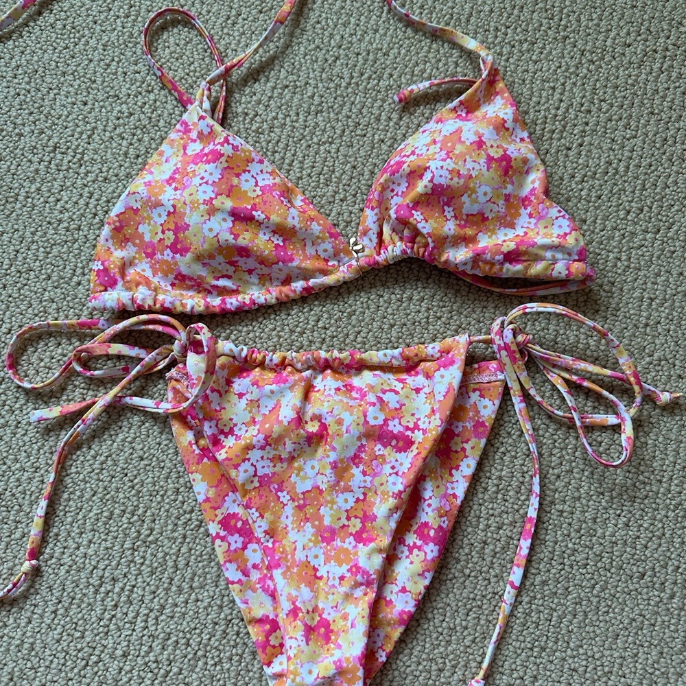 Floral Bikini Set in Pink and Orange